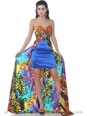 4062 Strapless Split Front Print Short Evening Dress, Print