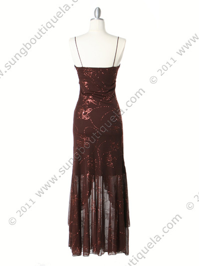 4083 Brown Glitter Evening Dress - Brown, Back View Medium