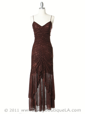 4083 Brown Glitter Evening Dress, Brown