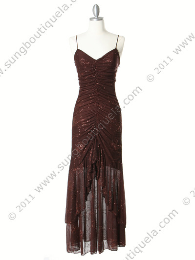 4083 Brown Glitter Evening Dress - Brown, Front View Medium