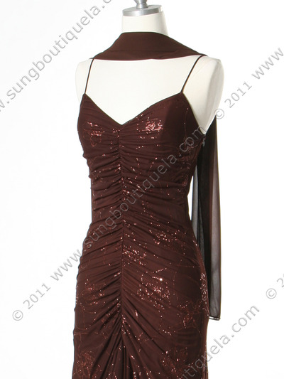 4083 Brown Glitter Evening Dress - Brown, Alt View Medium