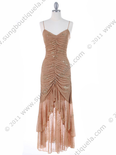 4083 Gold Glitter Evening Dress - Gold, Front View Medium
