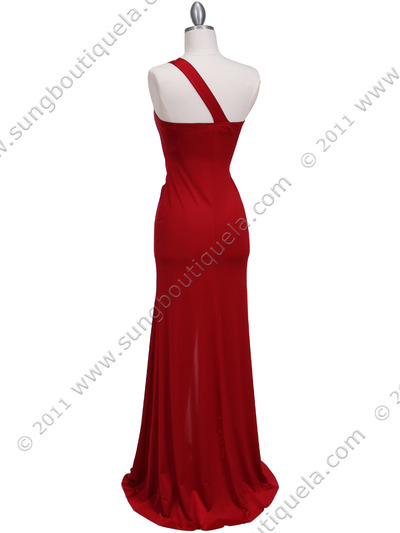 4084D Red One Shoulder Evening Dress - Red, Back View Medium