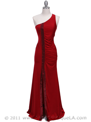 4084D Red One Shoulder Evening Dress, Red