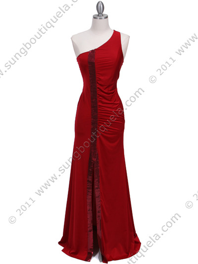 4084D Red One Shoulder Evening Dress - Red, Front View Medium