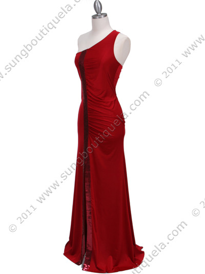 4084D Red One Shoulder Evening Dress - Red, Alt View Medium