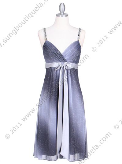 4106 Grey Glitter Party Dress - Grey, Front View Medium