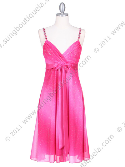 4106 Hot Pink Glitter Party Dress - Hot Pink, Front View Medium