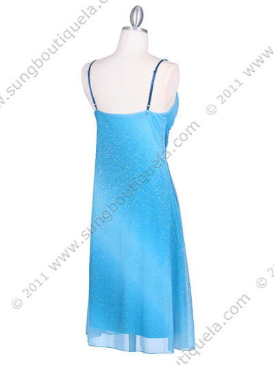 4106 Turquoise Glitter Party Dress - Turquoise, Back View Medium