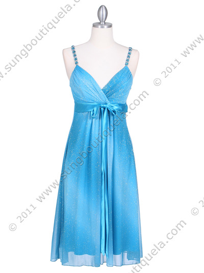 4106 Turquoise Glitter Party Dress - Turquoise, Front View Medium