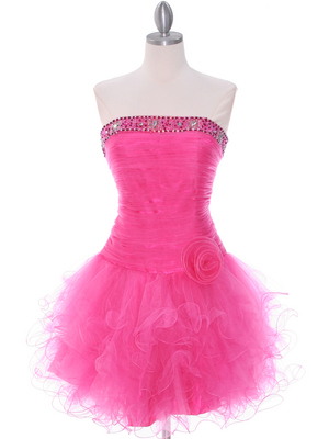 415 Hot Pink Beaded Short Prom Dress, Hot Pink
