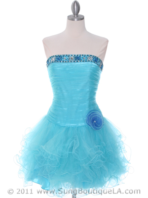 415 Turquoise Beaded Short Prom Dress, Turquoise