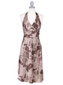 4173 Brown Charmuse Print Halter Dress - Brown, Front View Thumbnail