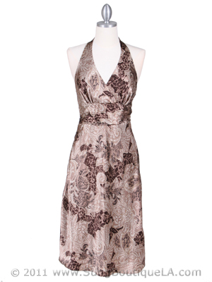 4173 Brown Charmuse Print Halter Dress, Brown
