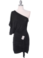 4117D Black One Shoulder Party Dress with Rhinestone Buckle - Black, Front View Thumbnail