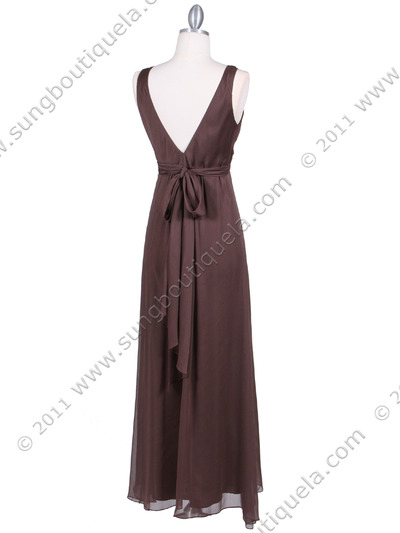 4193 Brown Long Evening Dress - Brown, Back View Medium