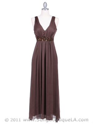 4193 Brown Long Evening Dress, Brown