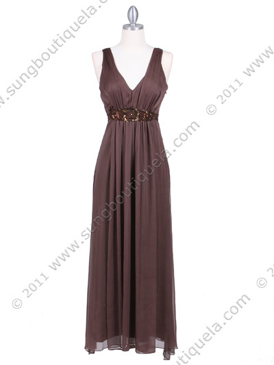 4193 Brown Long Evening Dress - Brown, Front View Medium
