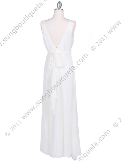 4193 Ivory Long Evening Dress - Ivory, Back View Medium