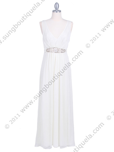 4193 Ivory Long Evening Dress - Ivory, Front View Medium