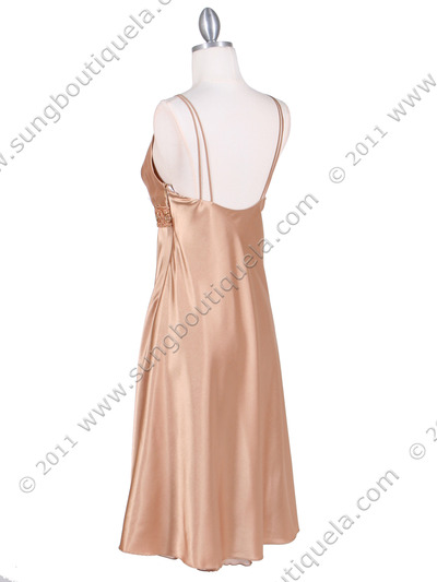 4203 Gold Satin Cocktail Dress - Gold, Back View Medium