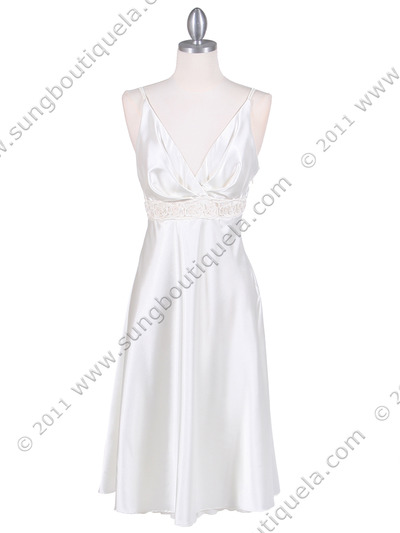 4203 Ivory Satin Cocktail Dress - Ivory, Front View Medium