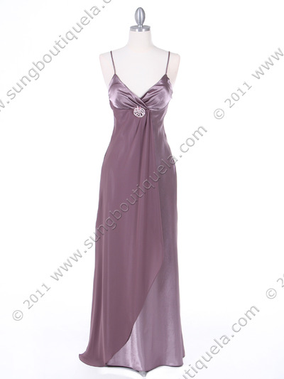 4222 Mauve Evening Dress with Chiffon Layer - Mauve, Front View Medium