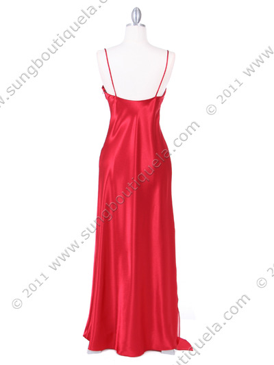 4222 Red Evening Dress with Chiffon Layer - Red, Back View Medium