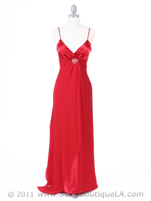 4222 Red Evening Dress with Chiffon Layer, Red