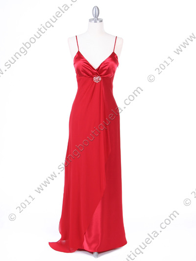 4222 Red Evening Dress with Chiffon Layer - Red, Front View Medium