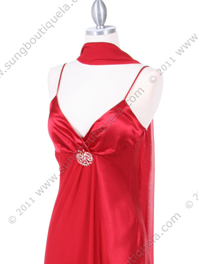 4222 Red Evening Dress with Chiffon Layer - Red, Alt View Medium