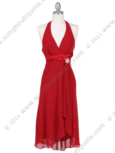 4230 Deep Red Cocktail Dress - Deep Red, Front View Medium