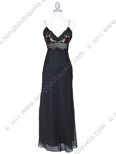 4268 Black Illusion Evening Gown - Black, Front View Medium