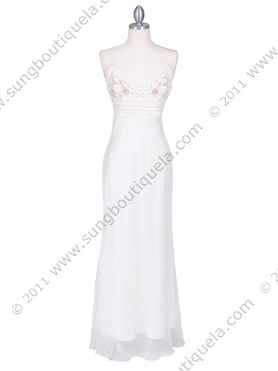 4268 Ivory Illusion Evening Gown - Ivory, Front View Medium