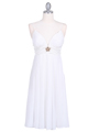 4273 Ivory Pleated Top Cocktail Dress with Rhinestone Brooch - Ivory, Front View Thumbnail