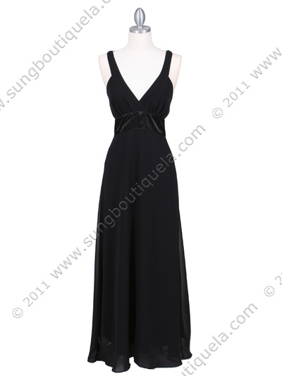 4280 Black Long Evening Dress - Black, Front View Medium