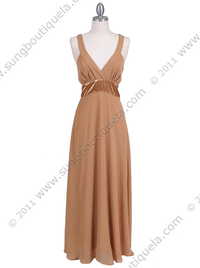 4280 Taupe Long Evening Dress - Taupe, Front View Medium