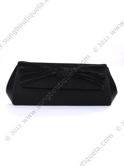 43002 Black Satin Evening Bag with Pleated Bow - Black, Front View Medium