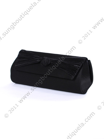 43002 Black Satin Evening Bag with Pleated Bow - Black, Alt View Medium