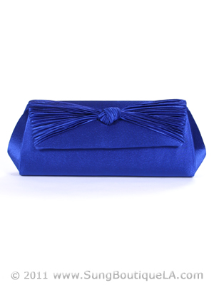 43002 Royal Blue Satin Evening Bag with Pleated Bow, Royal Blue