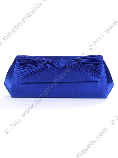 43002 Royal Blue Satin Evening Bag with Pleated Bow - Royal Blue, Front View Medium