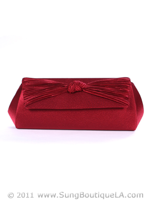 43002 Burgundy Satin Evening Bag with Pleated Bow, Burgundy