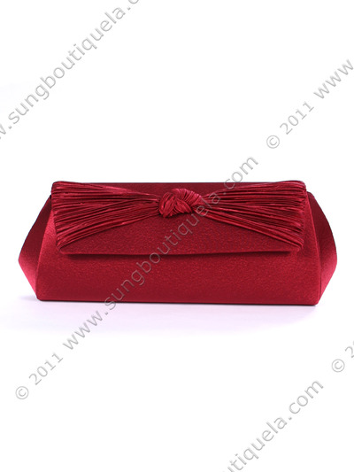 43002 Burgundy Satin Evening Bag with Pleated Bow - Burgundy, Front View Medium