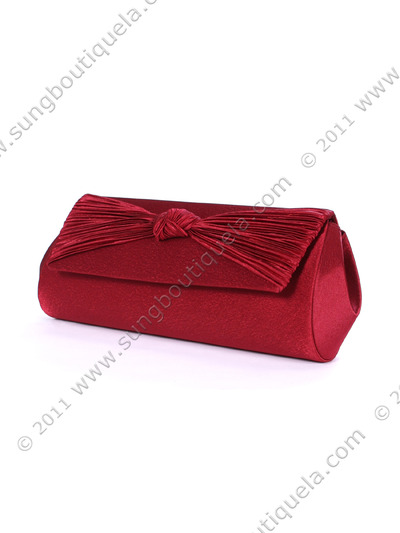 43002 Burgundy Satin Evening Bag with Pleated Bow - Burgundy, Alt View Medium