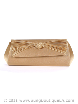 43002 Gold Satin Evening Bag with Pleated Bow, Gold