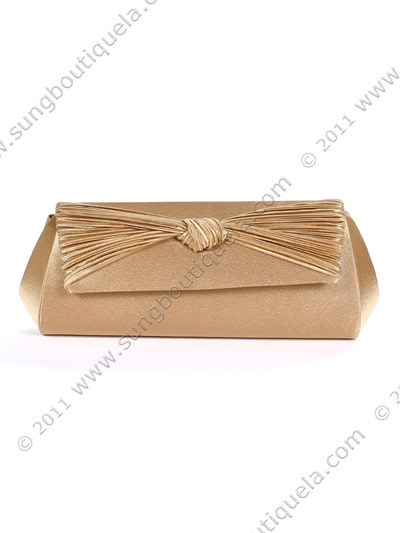 43002 Gold Satin Evening Bag with Pleated Bow - Gold, Front View Medium