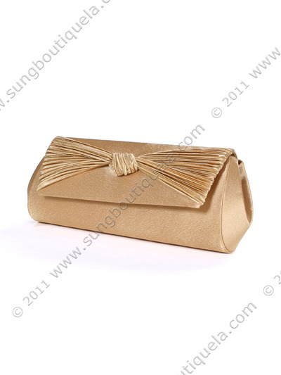 43002 Gold Satin Evening Bag with Pleated Bow - Gold, Alt View Medium