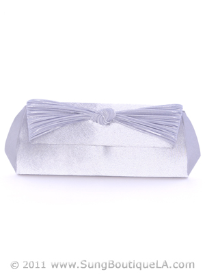 43002 Silver Satin Evening Bag with Pleated Bow, Silver