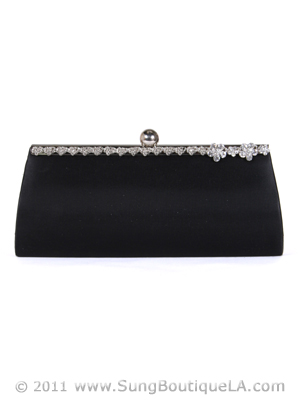 43105 Black Evening Bag with Rhinestone Frame, Black