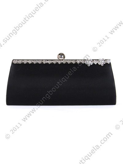 43105 Black Evening Bag with Rhinestone Frame - Black, Front View Medium